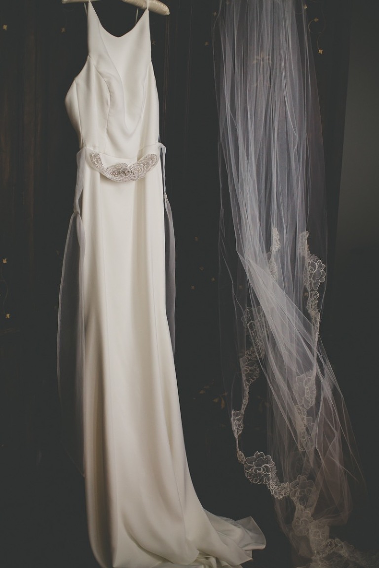 wedding dress hanging
