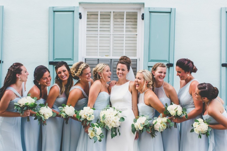bride bridesmaids rainbow row