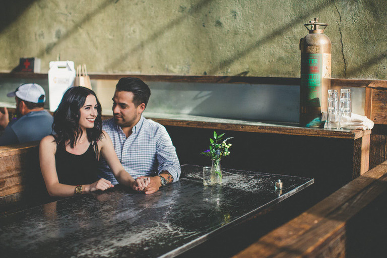 Hip Couple Engagement Session St. Augustine Florida Sitting on Same Side