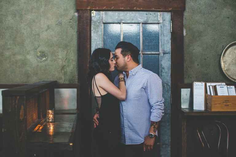 Couple Engagement Session St. Augustine Florida Kissing by the Door